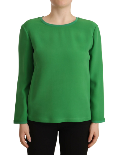 Armani Collezioni Green Silk Long Sleeves Round Neck Sweater
