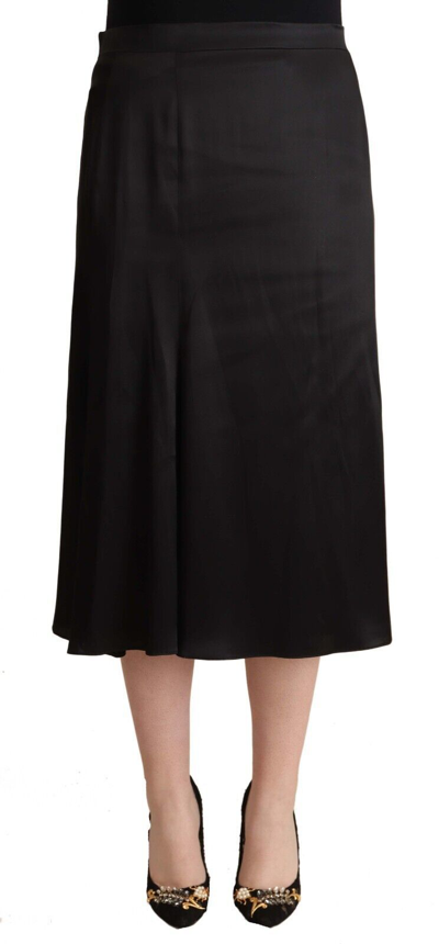 Blumarine Acetate High Waist A-line Midi Women's Skirt In Black