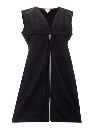 Bottega Veneta Sleeveless V-neck Brushed Cotton Women's Dress In Black