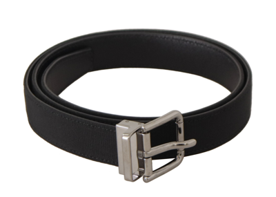 Dolce & Gabbana Black Canvas Leather Silver Metal Buckle Belt