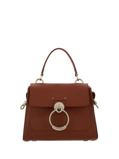 Chloé Brown Calf Leather Tess Handbag In Multicolor