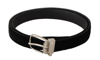 Dolce & Gabbana Black Casual Velvet Silver Tone Metal Buckle Belt In Black