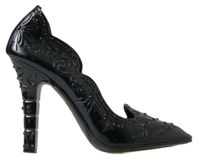 Dolce & Gabbana Black Cinderella Floral Crystal Heels Shoes