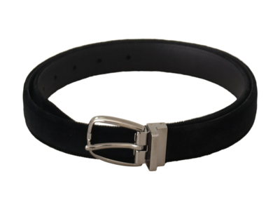 DOLCE & GABBANA DOLCE & GABBANA ELEGANT BLACK VELVET ENGRAVED BUCKLE MEN'S BELT