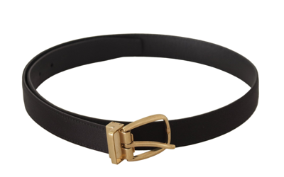Dolce & Gabbana Black Silk Leather Gold Tone Metal Buckle Belt