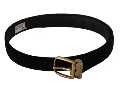 Dolce & Gabbana Black Velvet Leather Gold Tone Metal Buckle Belt