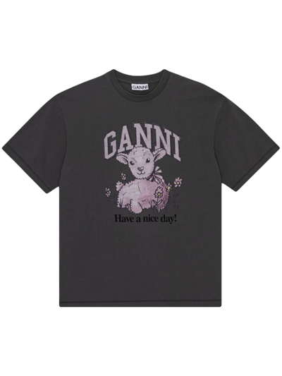 Ganni Future Heavy Lamb棉质平纹针织t恤 In Grey
