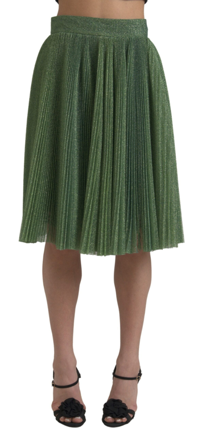 DOLCE & GABBANA DOLCE & GABBANA ENCHANTING METALLIC GREEN PLEATED A-LINE WOMEN'S SKIRT