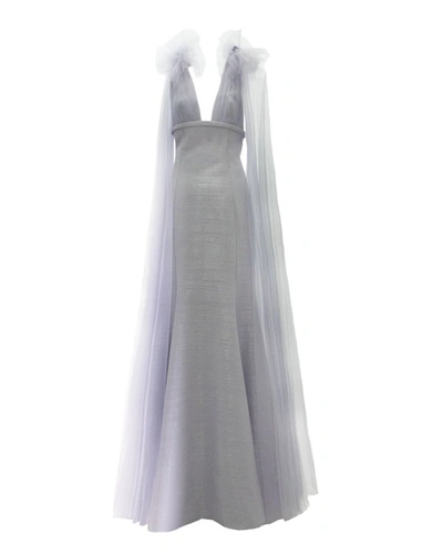 Gemy Maalouf Deep V-neck Mermaid Long Dress - Long Dresses In Grey