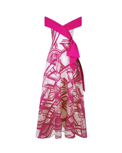 Gemy Maalouf Off Shoulder Sequin Midi Dress In Pink