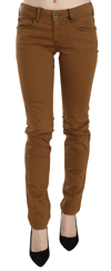 Plein Sud Brown Cotton Mid Waist Skinny Slim Fit Denim Jeans In Brown