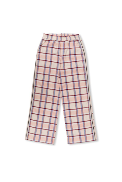 Palm Angels Kids' Check-pattern Cotton Trousers In Neutrals