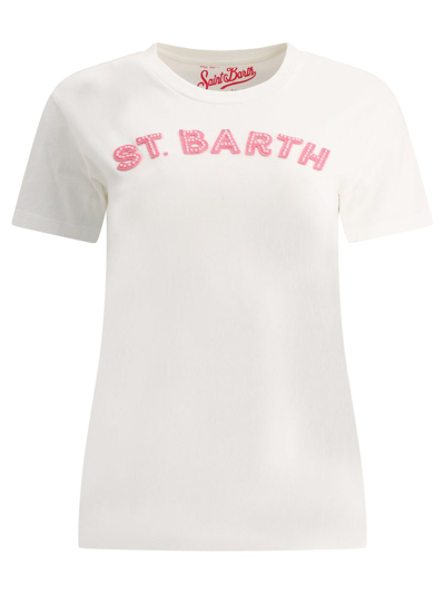 Mc2 Saint Barth Logo Embellished Crewneck T In White
