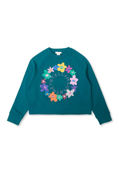 Stella Mccartney Kids Floral Detailed Crewneck Sweatshirt In Green