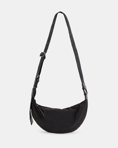 Allsaints Half Moon Crossbody Bag In Black/black