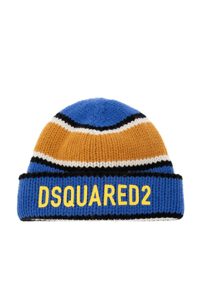 Dsquared2 Kids Logo Print Striped Knit Beanie In Multi