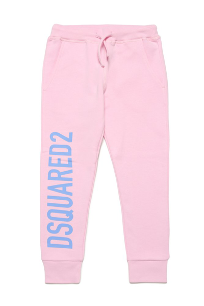 Dsquared2 Kids' D2p587u-eco Trousers Dsquared Organic Cotton Fleece Jogger Pants With Logo In Pink