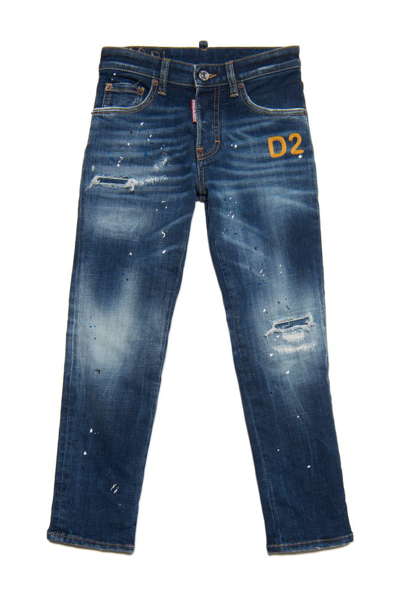 Dsquared2 Kids Logo Printed Distressed Jeans In White