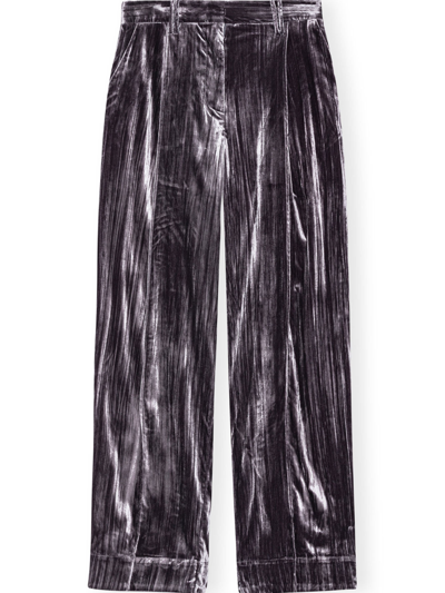 Ganni Striped Velvet Trousers In Black