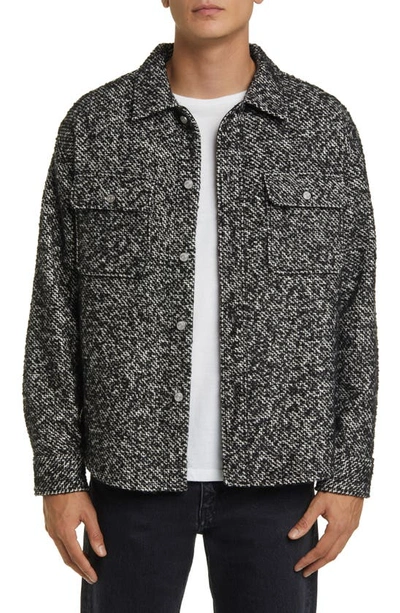 Frame Tweed Textured Regular Fit Overshirt In Grey