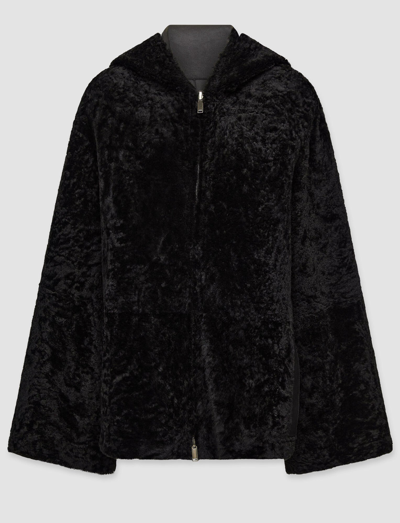 Joseph Womens Black Reversible Relaxed-fit Shearling Hooded Jacket