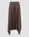 Joseph Ade Asymmetric Pleated Hammered-satin Midi Skirt In Truffle