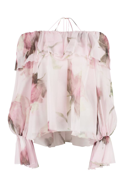 Blumarine Ruffled-trim Floral-print Blouse In Pink