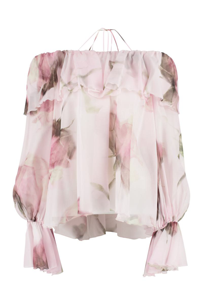 Blumarine Ruffled-trim Floral-print Blouse In Rosa