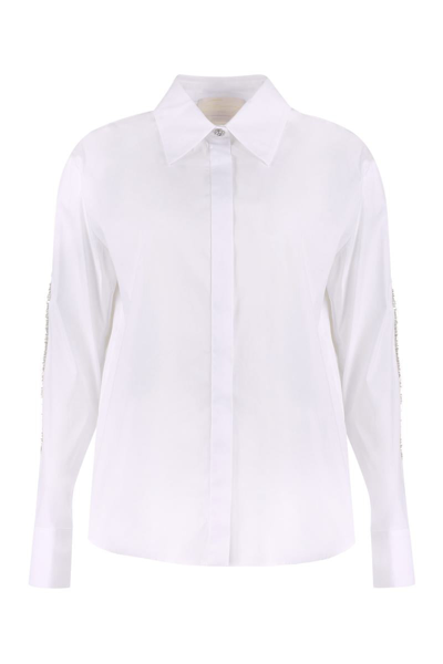 Genny Bead-embroidered Stretch Poplin Shirt In White