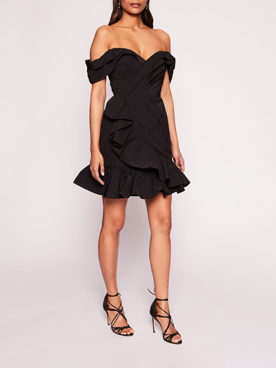 Marchesa Draped Taffeta Mini Dress In Black