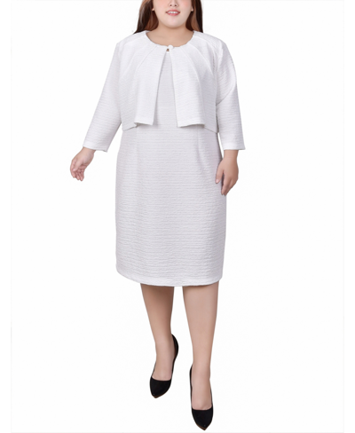 Ny Collection Plus Size Two Piece Jacket And Dress Set In White