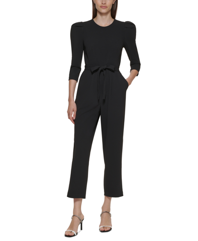 Calvin Klein Women's Puffed-shoulder 3/4-sleeve Jumpsuit In Black