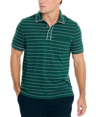 Nautica Men's Classic-fit Short Sleeve Stretch Striped Polo Shirt In Tidal Green