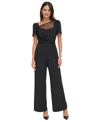 Dkny Women's Asymmetric Short-sleeve Wide-leg Jumpsuit In Black