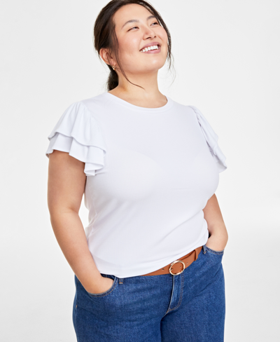 ON 34TH TRENDY PLUS SIZE FLUTTER-SLEEVE TOP, CREATED FOR MACY'S