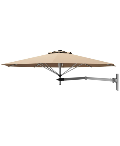 Slickblue 8ft Wall-mounted Telescopic Folding Tilt Aluminum Sun Shade Umbrella In Beige