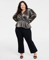 ON 34TH PLUS SIZE PLISSE SURPLICE-NECK PEPLUM TOP, CREATED FOR MACY'S