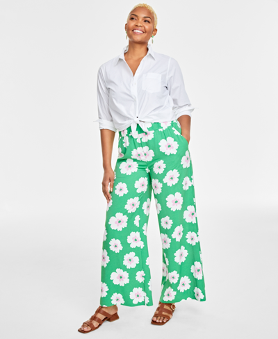 On 34th Women's Floral-print Pull-on Wide-leg Pants, Created For Macy's In Green Combo