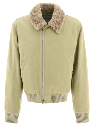 Burberry Shearling Trimmed Cotton Jacket In Beige