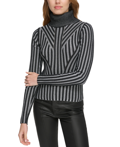 Dkny Jeans Women's Printed Turtleneck Long-sleeve Sweater In Black,ivory