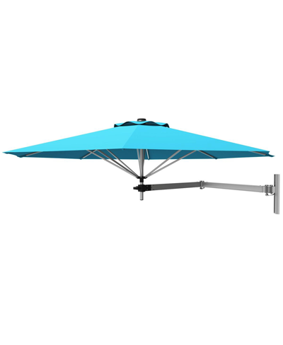 Slickblue 8ft Wall-mounted Telescopic Folding Tilt Aluminum Sun Shade Umbrella In Blue