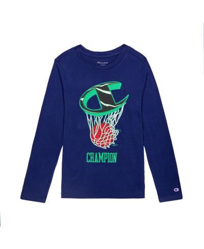 Champion Babies' Big Boys Long Sleeve Classic Graphic T-shirt In Athletic Navy