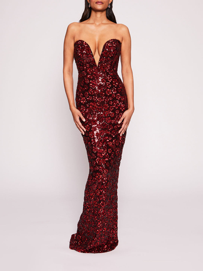 Marchesa Sequin Bouquets Gown In Red