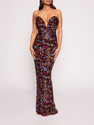 Marchesa Sequin Bouquets Gown In Multi