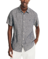 Nautica Men's Classic-fit Solid Linen Short-sleeve Shirt In Navy Seas