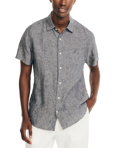 Nautica Men's Classic-fit Solid Linen Short-sleeve Shirt In Navy Seas