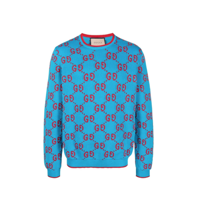 Gucci Cotton Crew-neck Sweater In Turquoise,red