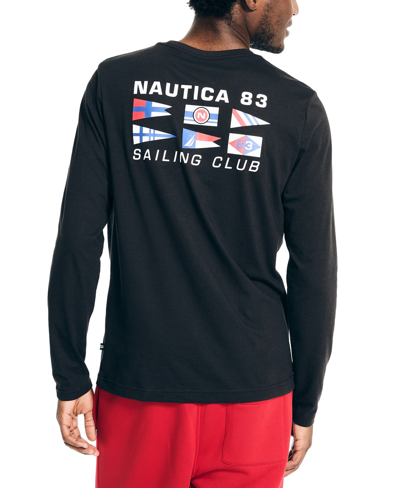 Nautica Men's Classic-fit Logo Graphic Long-sleeve T-shirt In True Black
