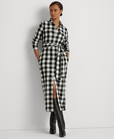 Lauren Ralph Lauren Buffalo Check Belted Twill Shirtdress In Mascarpone Cream,black