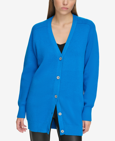 Dkny Jeans Women's V-neck Relaxed-fit Long Cardigan In Electric Blue